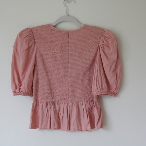 Women's Express Pink Ruched Peplum Top Shirt XS - Picture 6 of 7